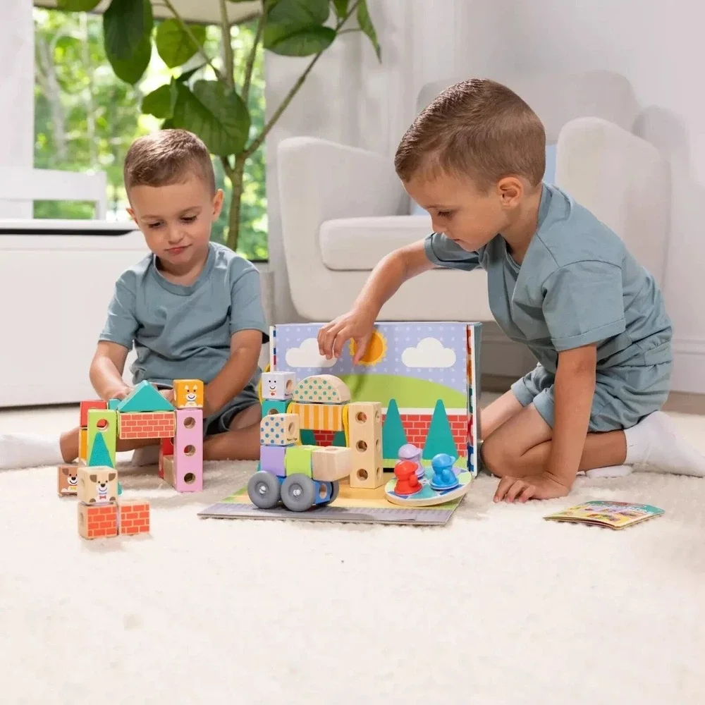 Melissa & Doug Blockables Snap & Play Town Wooden Building Set 73pc 50279 NEW